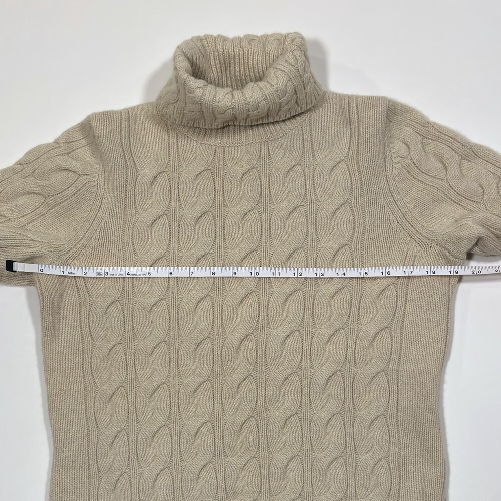 LL Bean Turtleneck Cable Knit Sweater Wool Blend Beige - Large - Picture 5 of 6